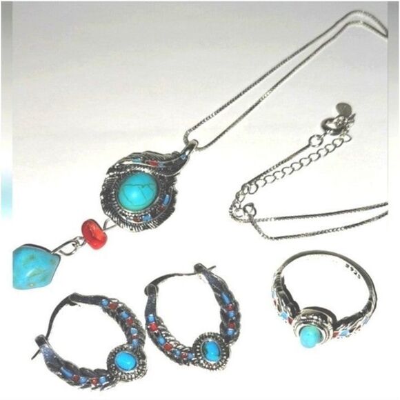 Vintage ladies Feather boho style jewelry set - Picture 8 of 10